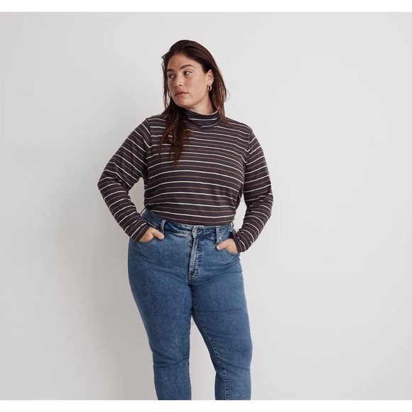 Madewell Tops - Madewell Whisper Cotton Turtleneck Top in Tessie Stripe Black Coal Size XL, 1X
